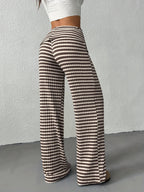Women's Wide- Trousers - Wide- Pants with Striped, Wide-Legged Trousers Suitable for Spring/Summer, Machine Washable Elegant Wide Pants for, Casual & Semi-Formal Wear, Non- Wide Trousers - Coffee Brown