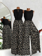 New Arrival Women's Printed Jumpsuit for Outings, Leisure, Seaside Vacations, with Gathered Waist, Fashionable for Commuting and Home Wear - Black
