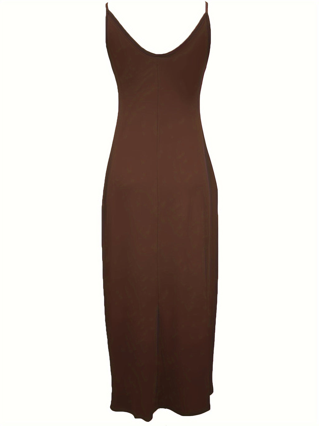 Oriented to European And American Foreign Trade Cross-Border New Women'S Long Dress, Slim And A-Line Solid Color Pattern Suspender Dress - Dark Brown