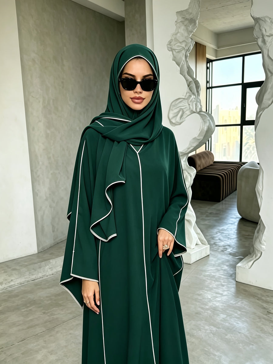 1 Set ( + Dress), Solid Color Nida Fabric, Elegant and Comfortable, Breathable and Comfortable for Outings | Simple Islamic Clothing | and Turkish Clothing, for Home, Outdoors, Leisure, Dresses for Women, Abaya for Women, Abaya Été, Abaya Femme - Dark Green