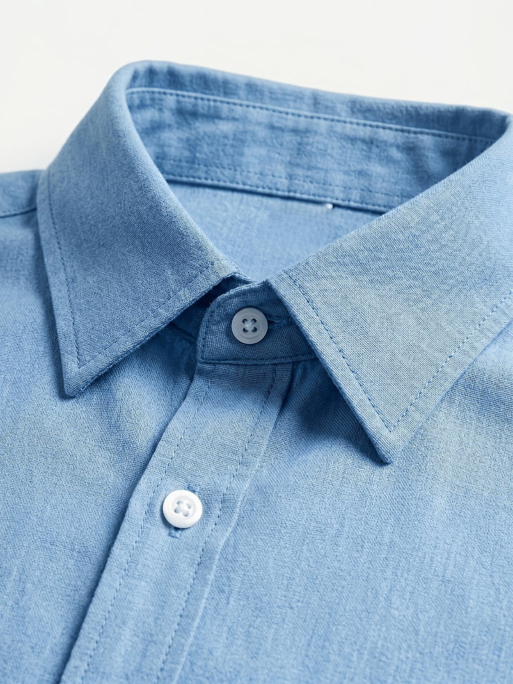 Men's Fashion Denim Shirt Light Wash Long Sleeve Denim Shirt, Comfort Breathable Lapel Collar Shirt with Double Chest Pockets Casual Daily Wear - Light Blue