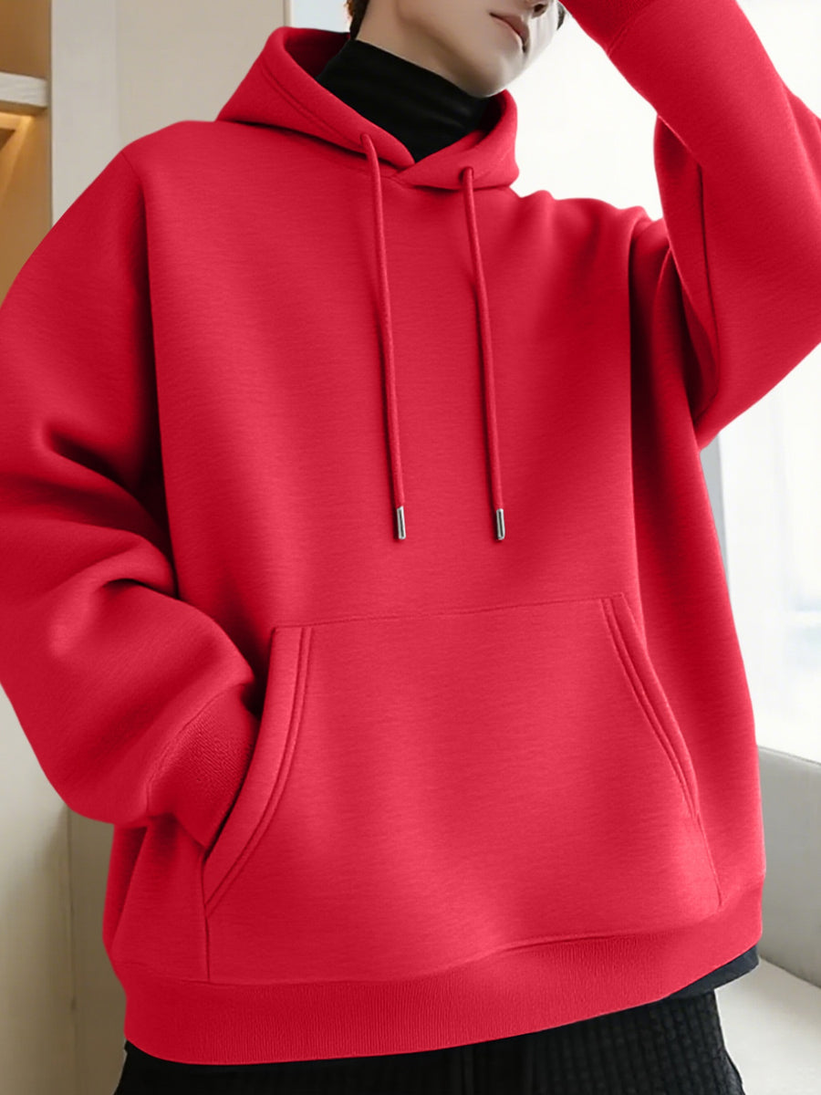 Thanksgiving Men's Hoodie with "AMOR" Blue Ink Splatter Graffiti Print on the Back, Warm and Comfortable Autumn/Winter Hooded Sweatshirt, Featuring a Practical Kangaroo Pocket, Trendy Brand-Style Stacked Letter Pattern and Floral Design - Red