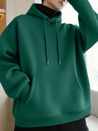 Thanksgiving Men's Hoodie with "AMOR" Blue Ink Splatter Graffiti Print on the Back, Warm and Comfortable Autumn/Winter Hooded Sweatshirt, Featuring a Practical Kangaroo Pocket, Trendy Brand-Style Stacked Letter Pattern and Floral Design - Dark Green