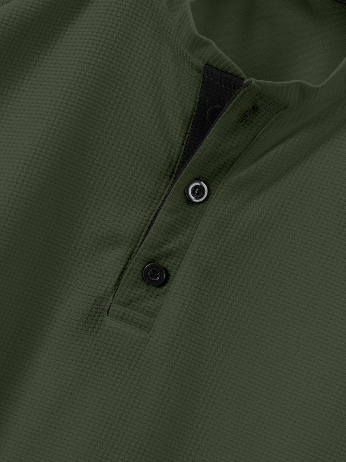 Men'S Short Sleeve Henley Shirt, Summer Button-Up Knit Style, Breathable And Fashionable, High-Quality Casual Outdoor Top, Suitable for Spring And Summer Seasons - Olive Green