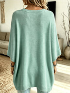 Plus Size, Women's Spring/Autumn Elegant Casual Cute Sexy Middle Eastern Style Spring/Autumn/Winter Solid Color Round Neck Batwing Sleeve Split Hem Irregular Loose Soft Warm Shawl Cape Pullover Sweater Top - Green