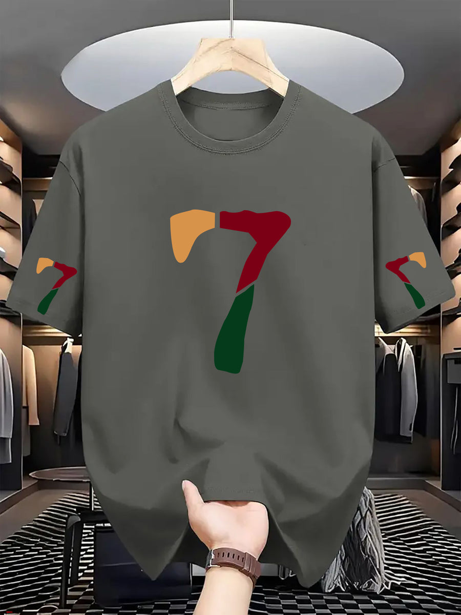 Men'S Casual Classic Sleeve Print T-Shirt with Text, Round Neck Comfortable Polyester Fabric, Stylish Streetwear for Daily Wear, Men'S Fashion - Graphite Color