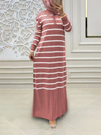Ladies Middle Eastern Muslim Striped Dress - Peach