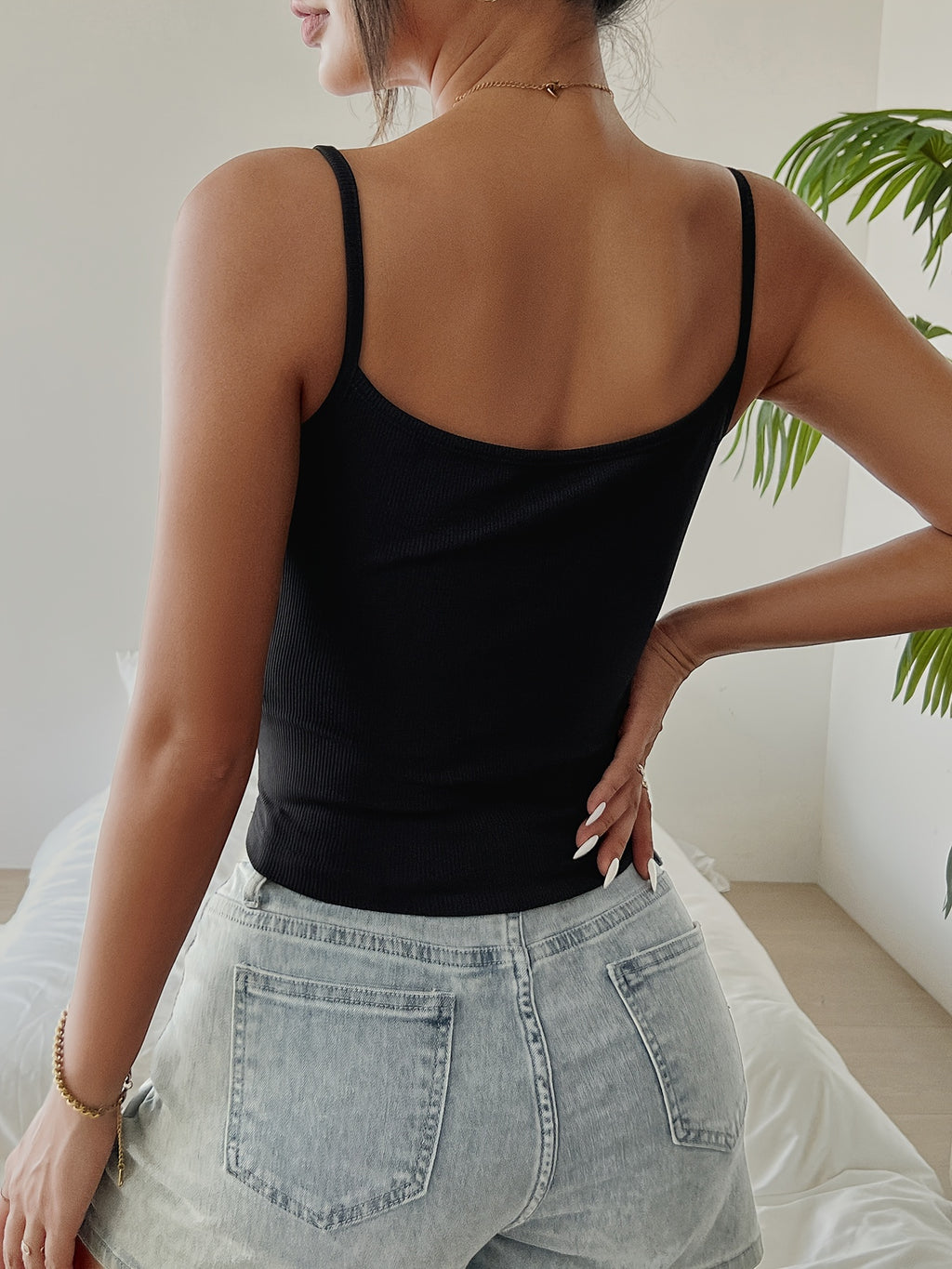 Fashion Design Simplicity, Pure Desire, Sexy Design Strap Tank Top - Black