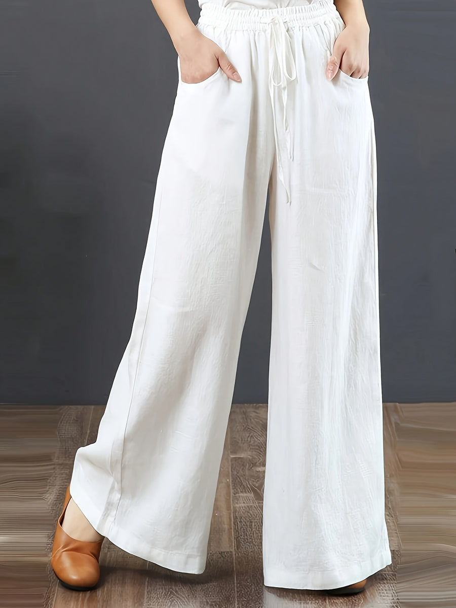 Women'S Casual Straight Leg Wide Leg Thin Trousers - White