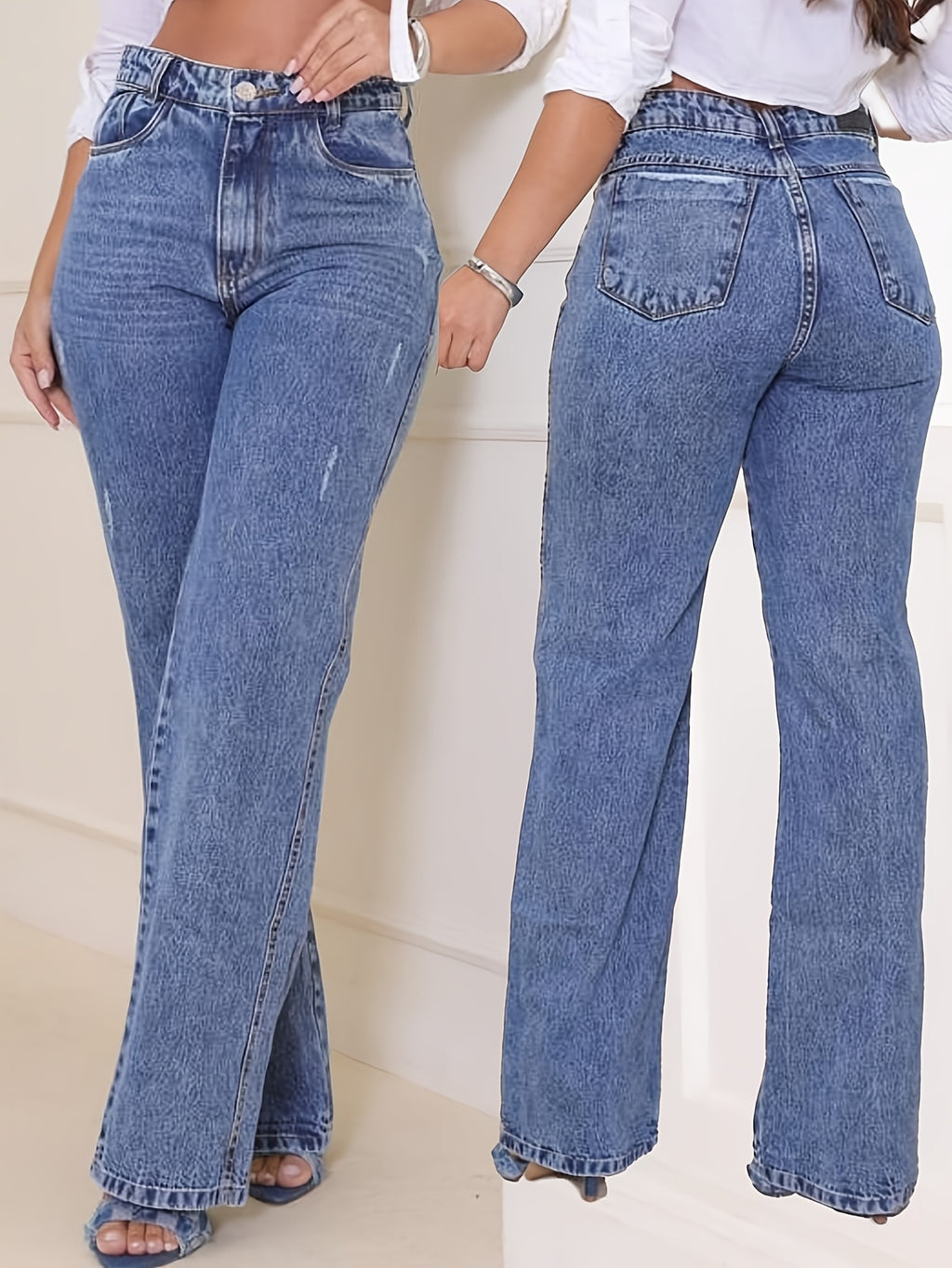 Casual Fashion Daily Women's Non-Stretch Straight-Leg Denim Pants - Peacock Blue