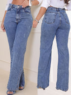 Casual Fashion Daily Women's Non-Stretch Straight-Leg Denim Pants - Peacock Blue