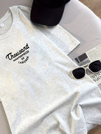 Women's Oversized T-Shirt - Loose Fit Short Sleeve Top with Letter '' Print, Round Neck Casual Summer Blouse for Spring Summer Fall, Breathable Casual Attire (Hand Washable) - White Gray