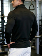 Men'S Casual Sports Polo Shirt - Breathable And High-Elastic Fabric, Slim Fit Letter Pattern Print Suitable for Gym, Running, Hiking And Leisure Wear, Quick-Drying Material, Fitness Equipment, Modern Sportswear, Fitness Sports - Black