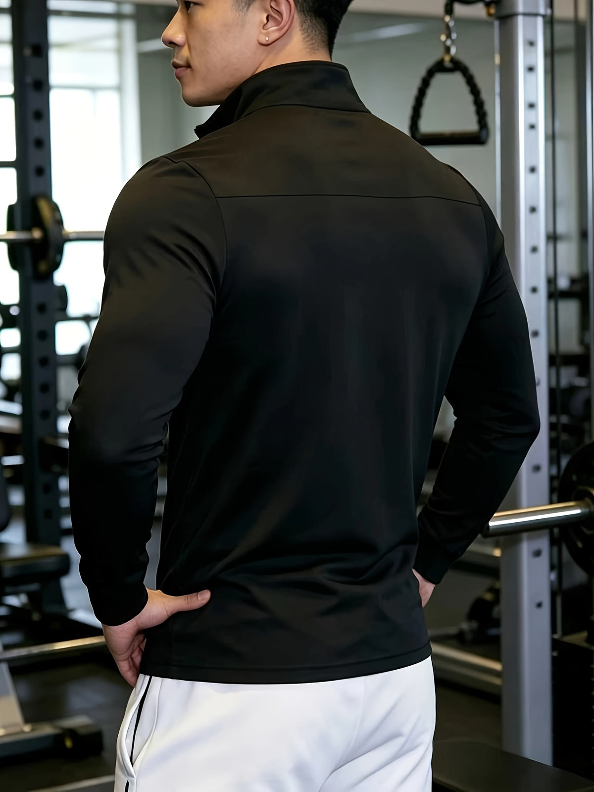 Men'S Casual Sports Polo Shirt - Breathable And High-Elastic Fabric, Slim Fit Letter Pattern Print Suitable for Gym, Running, Hiking And Leisure Wear, Quick-Drying Material, Fitness Equipment, Modern Sportswear, Fitness Sports - Black