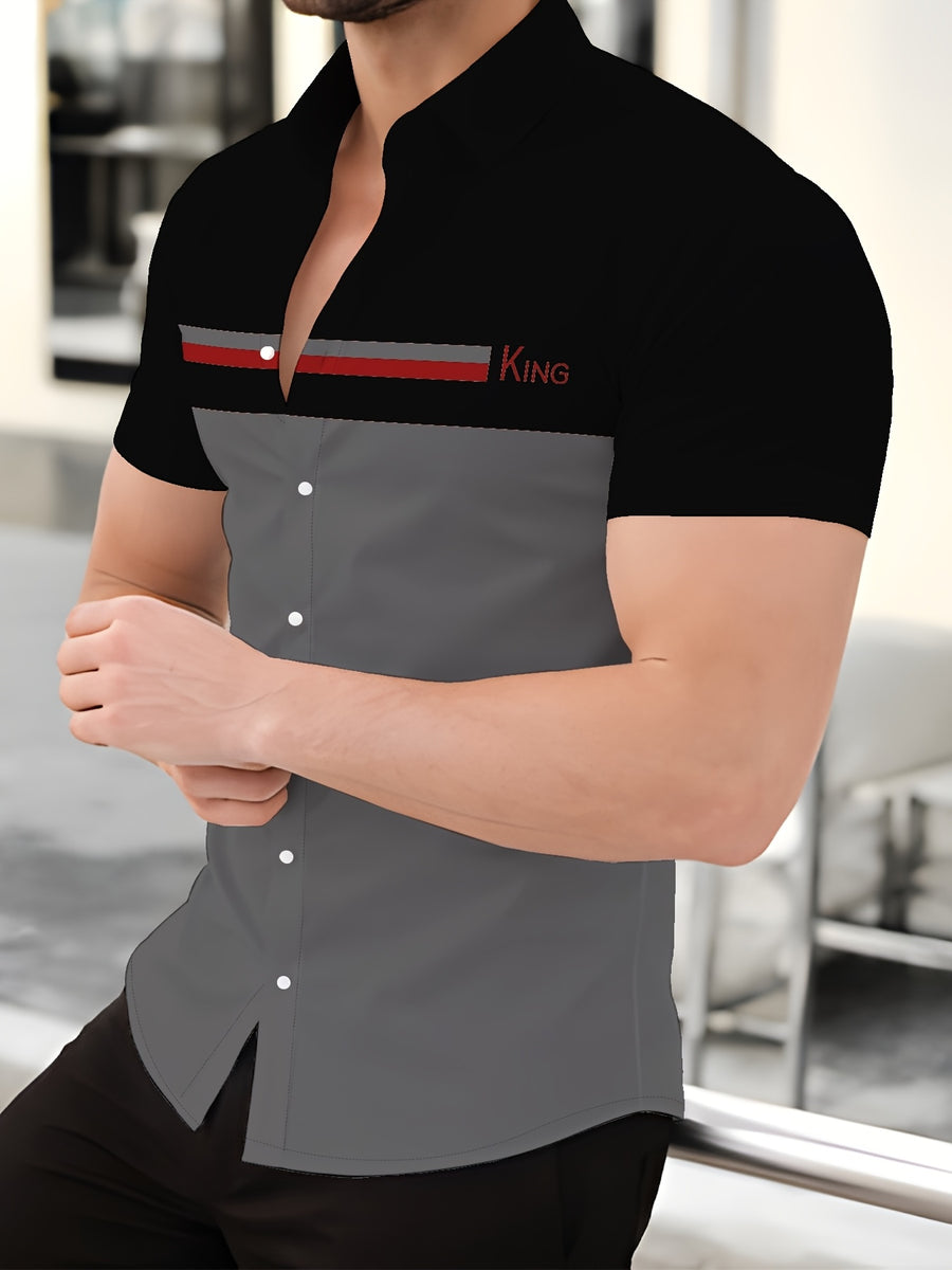 Fashionable and Minimalist Men's Shirt, 3D Printed Men's Summer New Short-Sleeve Shirt - Lead Color