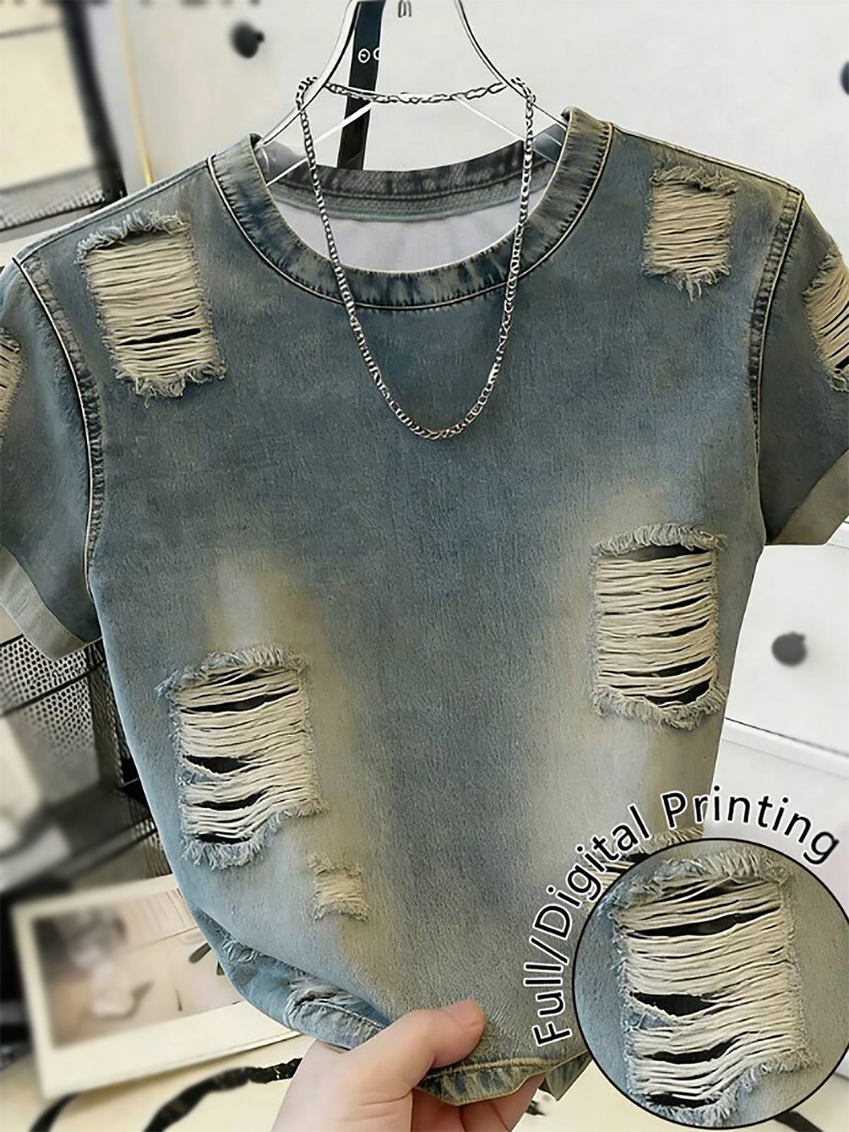 Summer New Women'S Short-Sleeve Top Positioning Digital Printing Fashion Versatile Casual Retro Style Print Pattern Digital Printing - Multicolor