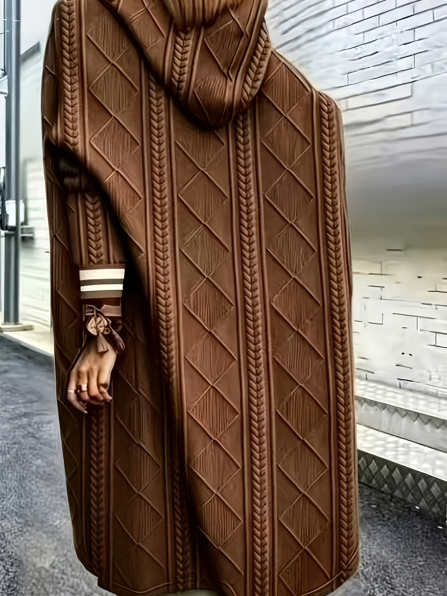 Plus Size, Women'S Long Pocket Hooded Jacket. Zipper, Ruffled Cuffs And Panel Detailing. Fabric - Light Brown-1