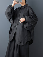 Women's Autumn Loose Fit Irregular Hem Batwing Shirt with Unique Design, Casual and Figure-Flattering Top - Black