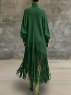 Women's Autumn New Arrival Bohemian Elegant Fringe Patchwork Hem Design St. Patrick's Day Natural Style Easter Atmosphere Vacation Knee-Length Dress - Dark Green