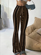 Women'S Sexy Geometric Print Casual Leggings - Coffee Brown