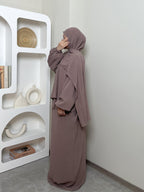 IRONFREE Elegant Crepe Hooded Abaya Hijab with Attached Scarf & Pockets - Modest Long Sleeve Full Coverage Prayer Dress, Machine Washable Medium Stretch Solid Color All-Season Traditional Muslim Women's Clothing, Muslim Clothes, Modest Apparel, Medium - Pale Pinkish Gray