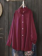 Women'S Loose Elegant Spring Autumn Long Sleeve Office Shirt Solid Color Casual Versatile Easy Top Work Blouse - Burgundy