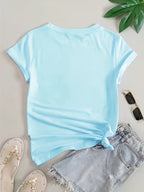 Women's Clothing and Summer Fashion Apparel, Available in Various Styles, Suitable for Outdoor Wear, Highly Breathable, with a Soft and Comfortable Feel. Short-sleeve T-shirts Printed Using Heat Transfer Technology, Sizes S to XXL - Sky Blue