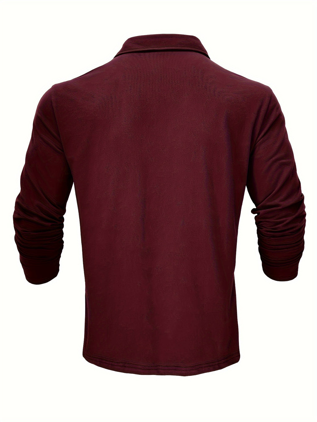 New Style Lapel European And American Style Men'S T-Shirt, Solid Color, Cross-Border Foreign Trade Men'S Long-Sleeve Polo Shirt - Burgundy