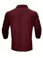 New Style Lapel European And American Style Men'S T-Shirt, Solid Color, Cross-Border Foreign Trade Men'S Long-Sleeve Polo Shirt - Burgundy