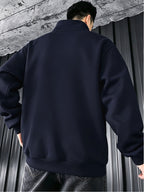 Men's Stand Collar Jacket Outerwear for Outdoor Commuting, Simple Casual Long Sleeve Spring/Autumn Pocket Style with Ribbed Cuffs, Full Zipper Closure, Side Zipper Pockets, Cardigan Jacket - Navy Color