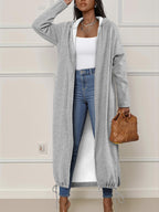 Stylish Gray Hooded Long Sweatshirt Cardigan, Loose And Casual Style Jacket for Women - Grey