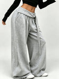Women'S Wide-Leg Pants with Adjustable Drawstring Hem And Elastic Waist, Casual Wear for All Seasons - Grey