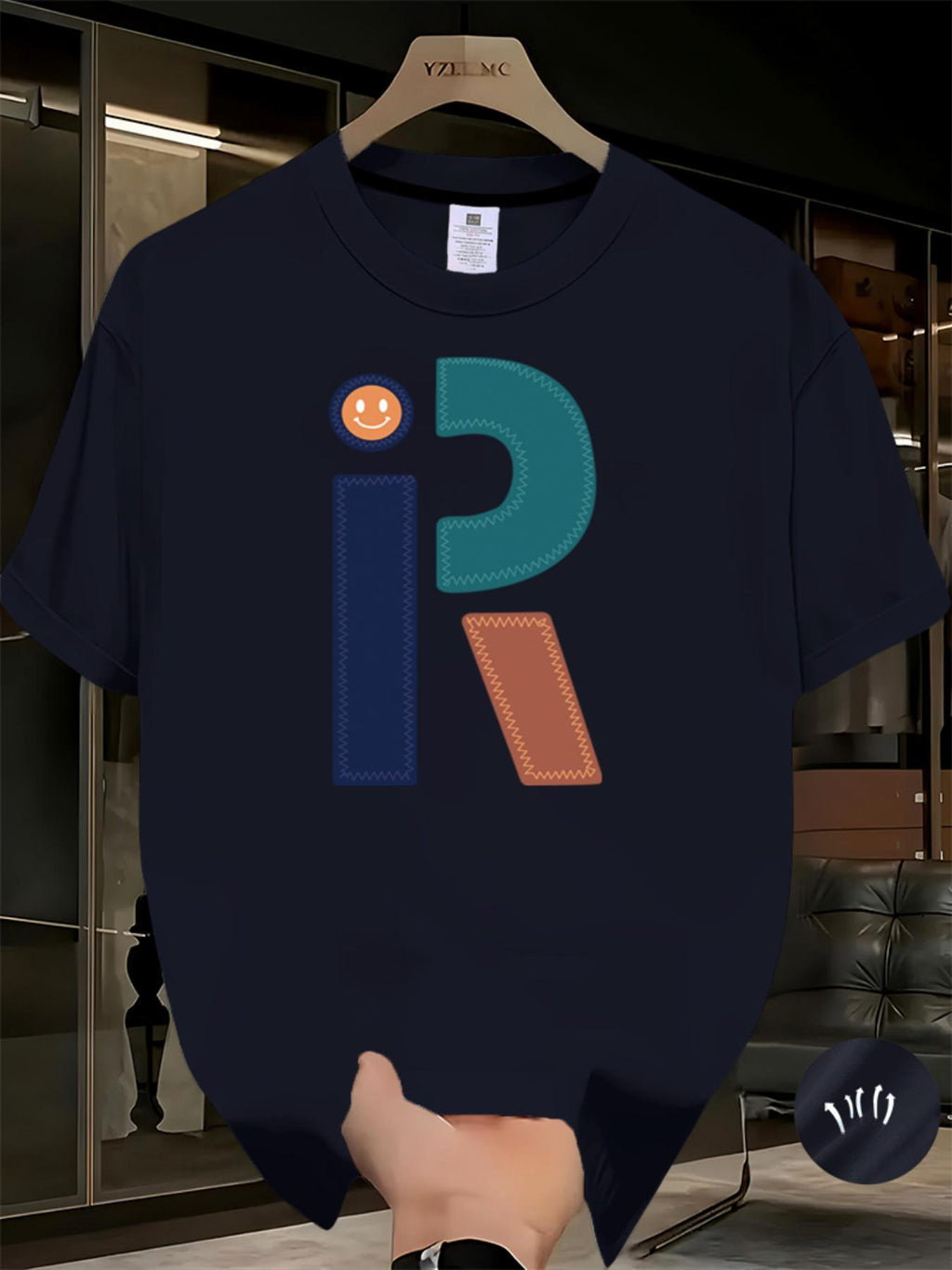 Men'S Summer Trendy Casual T-Shirt, Featuring Creative Print Designs, Easy And Comfortable, Solid Color Short-Sleeve T-Shirt, Perfect for a Cool And Comfortable Summer, Made from Breathable Fabric - Navy Color