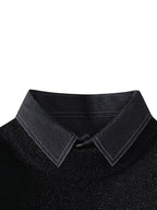 New Autumn And Winter Styles for Young Men'S Lapel Fake Two-Piece Knitted Sweater, Warm Sweater, Fashionable, Casual And Versatile - Black