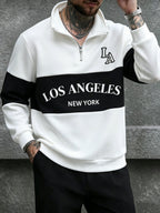 [Shule Water OBM] Spring Men'S Color-Block Letter Print Half-Zip Sweatshirt - Milky