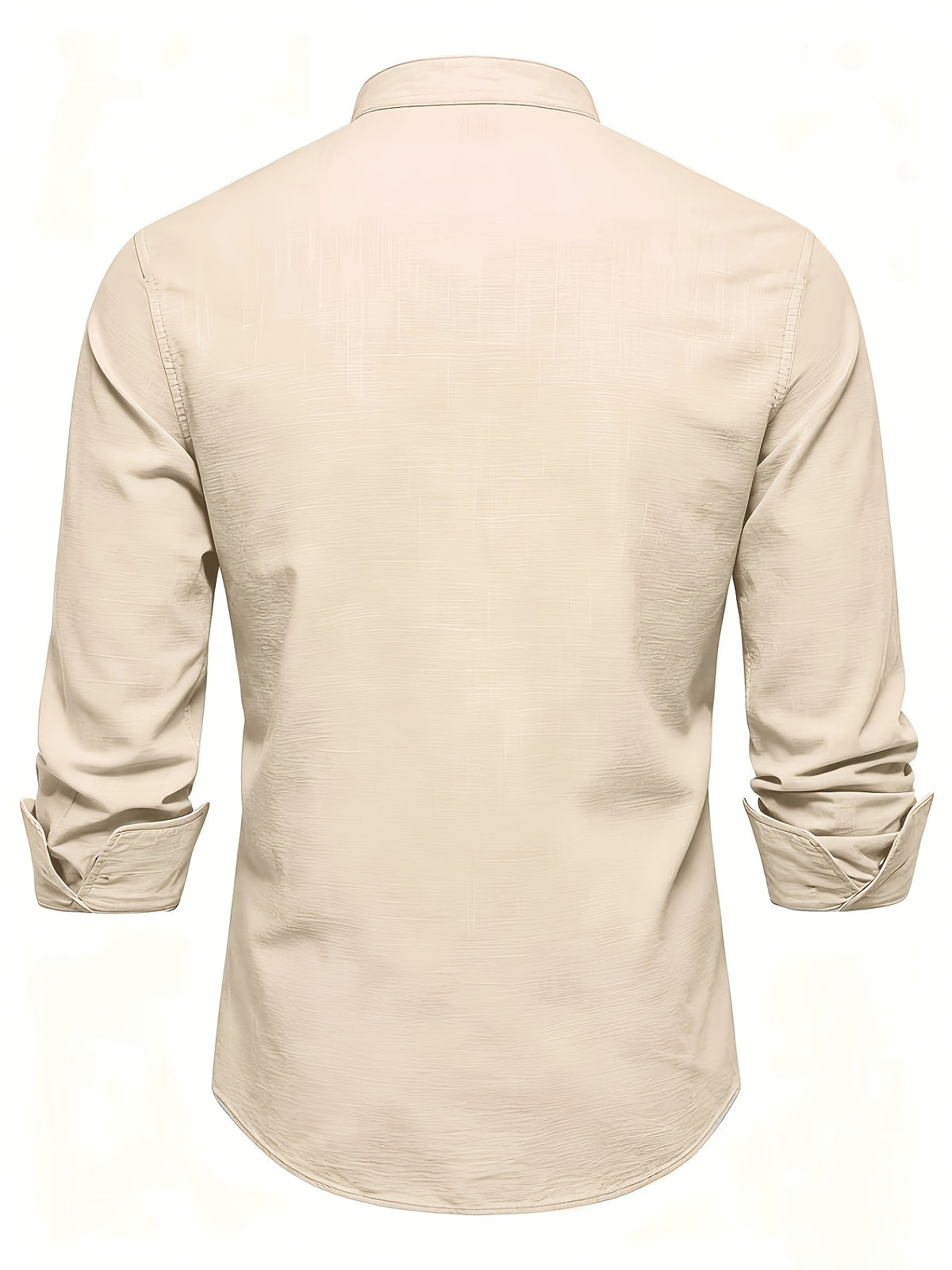 Men's Lapel Collar Long-sleeved Shirt, High-quality Solid Color Business Casual Top, Suitable for Spring and Autumn - Apricot