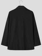 INCERUN Men Corduroy Coat Shawl Collar Long Sleeve Solid Simple Outdoors Coat Kimono Cardigan - Black