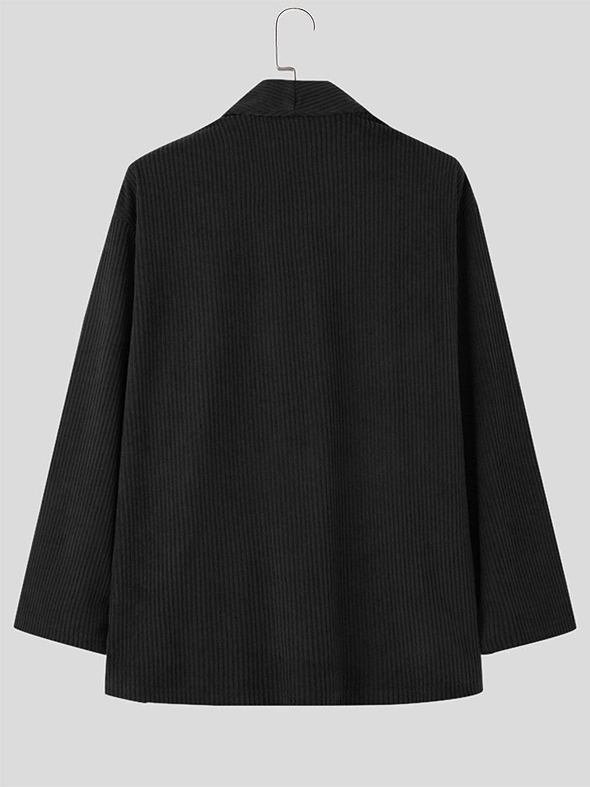INCERUN Men Corduroy Coat Shawl Collar Long Sleeve Solid Simple Outdoors Coat Kimono Cardigan - Black