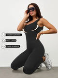 Women'S Jumpsuit Square Neck Leggings Romper - Squat-Proof, Tummy Control, Lifting, Full Length, 4-Way Stretch One-Piece Sleeveless Square Neck Tank Top Leggings Unitard - Black