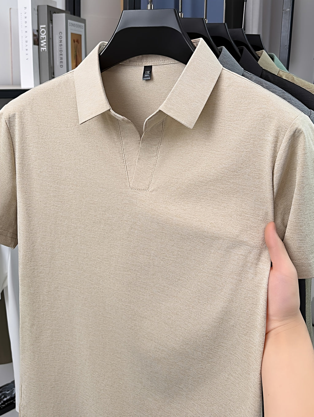 Men'S V-Neck Polo Shirt, Comfortable And Breathable Business Casual Collared Short Sleeve T-Shirt, Non-Stick to Skin When Sweaty, Maintaining Dry And Comfortable for Long Time Wear - Apricot