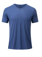 Men's Minimalist Sporty V-Neck Quick-Dry T-Shirt, Lightweight Breathable Moisture-Wicking Polyester Fiber Short-Sleeve Top, Solid Color Slim-Fit Casual Fitness Shirt, Suitable for Fitness, Running, Outdoor, Light Outdoor, and Urban Commuting - Navy Color