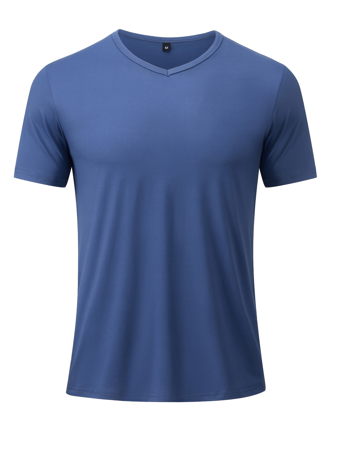 Men's Minimalist Sporty V-Neck Quick-Dry T-Shirt, Lightweight Breathable Moisture-Wicking Polyester Fiber Short-Sleeve Top, Solid Color Slim-Fit Casual Fitness Shirt, Suitable for Fitness, Running, Outdoor, Light Outdoor, and Urban Commuting - Navy Color