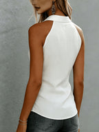 Women'S Sleeveless Shirt, Spring Summer Design Off-The-Shoulder V-Neck Blouse, And Slender Commute Vest Top, Commute Versatile Vest Shirt - White
