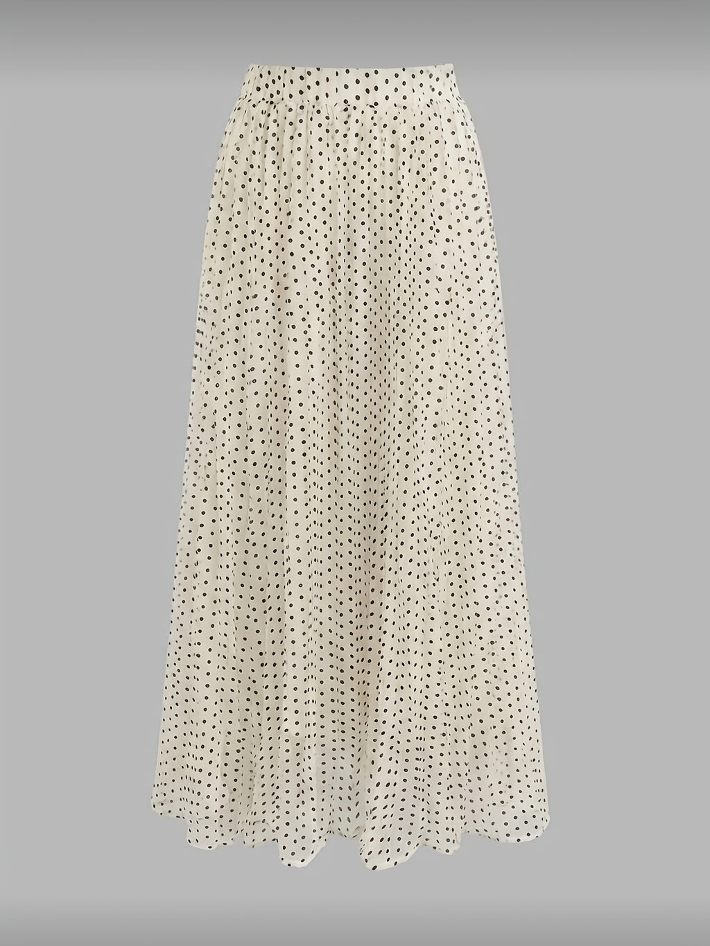 Women's Elegant Polka Dot Pleated A-Line Skirt, New Spring/Summer Style with Elastic Stretch Waist, Simple and Fashionable Women's Skirt, No Belt - Apricot