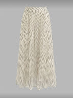 Women's Elegant Polka Dot Pleated A-Line Skirt, New Spring/Summer Style with Elastic Stretch Waist, Simple and Fashionable Women's Skirt, No Belt - Apricot
