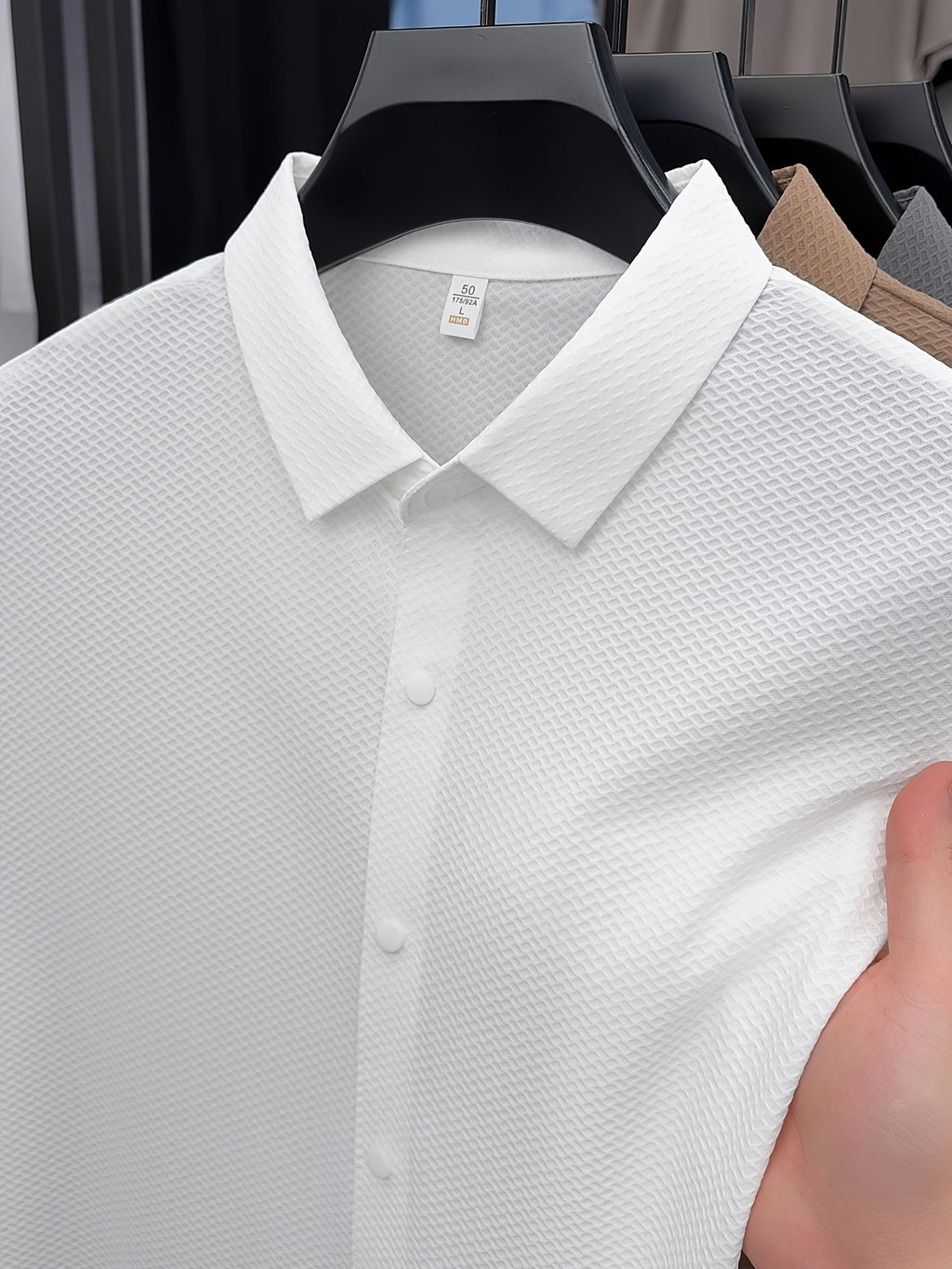 New Summer 2026 Men's Waffle Short-Sleeve Shirt, Lightweight and Breathable Business Casual T-Shirt, Multiple Colors Available, Refreshing and Versatile Commuter Top 100 - White