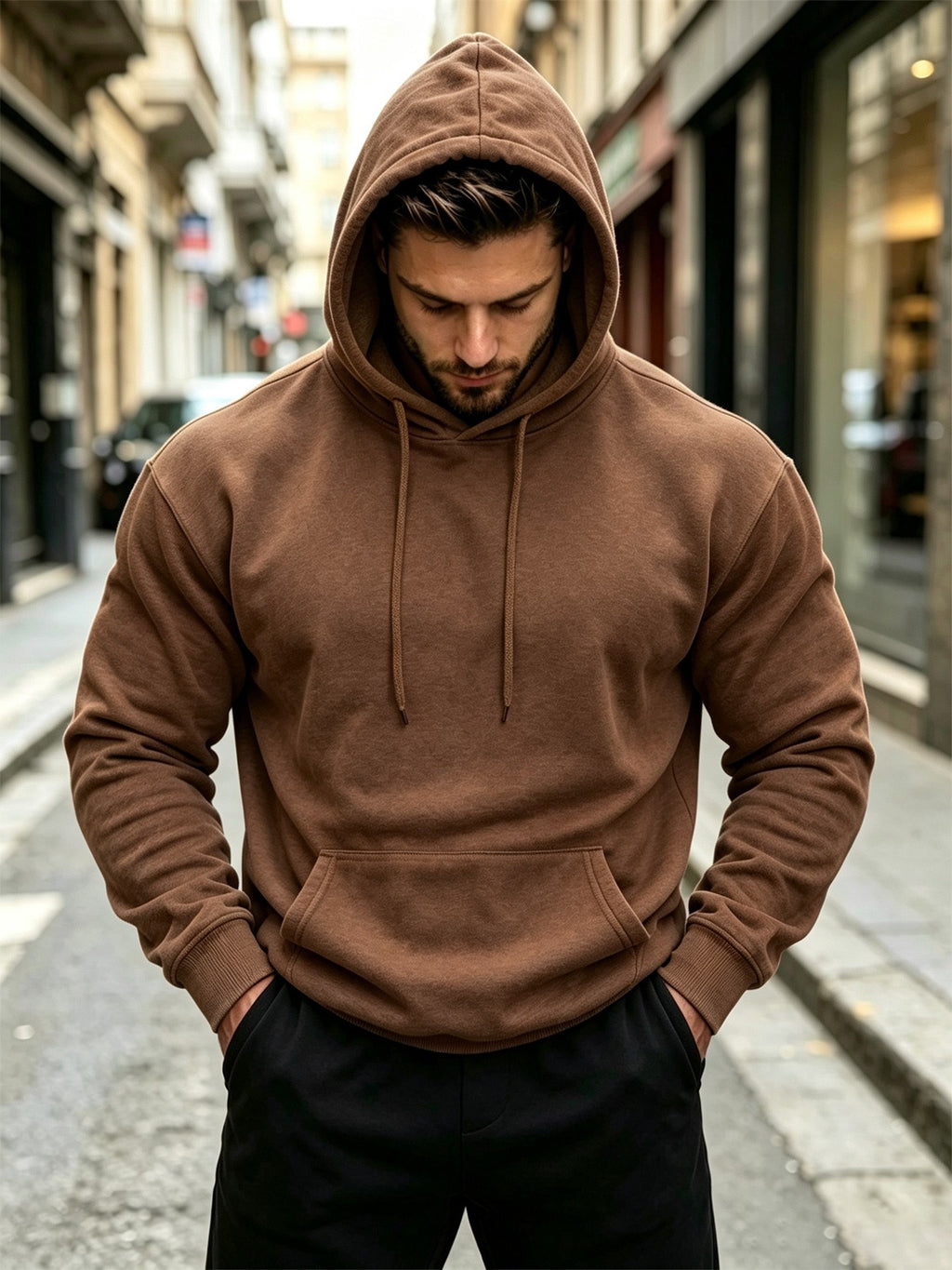 3pcs Men'S Solid Color Hooded Sweatshirt Set, Regular Fit, Drawstring Pullover Top, Fleece Lined, Warm And Comfortable, Elastic Soft, Casual Daily Home Wear, Suitable for Fall Winter Fashion Men'S Outfit - Dark Gray + Brown + Army Green