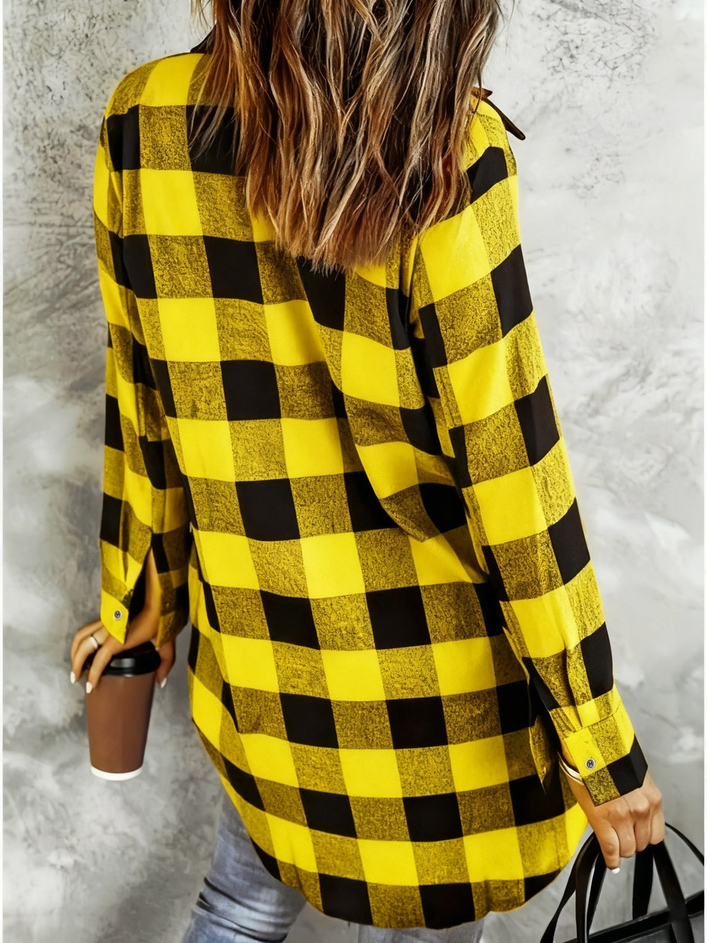 Elegant Women's Long Plaid Shirt with a Lapel Front Button- Collar, Featuring Exquisite Buttons and a Beautiful Twill Breathable Fabric, Perfect for Daily Outings and Outdoor Leisure in Spring and Autumn - Huang Haige