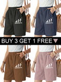 Buy 3 Get 1 Free, Total 4 Pairs: Women's Knee-Length Pants with  Print, Solid Color, Double Side Pockets, Elastic Waistband, Comfortable, Breathable, Casual Trousers - Black + Navy Blue + Brown + Pink