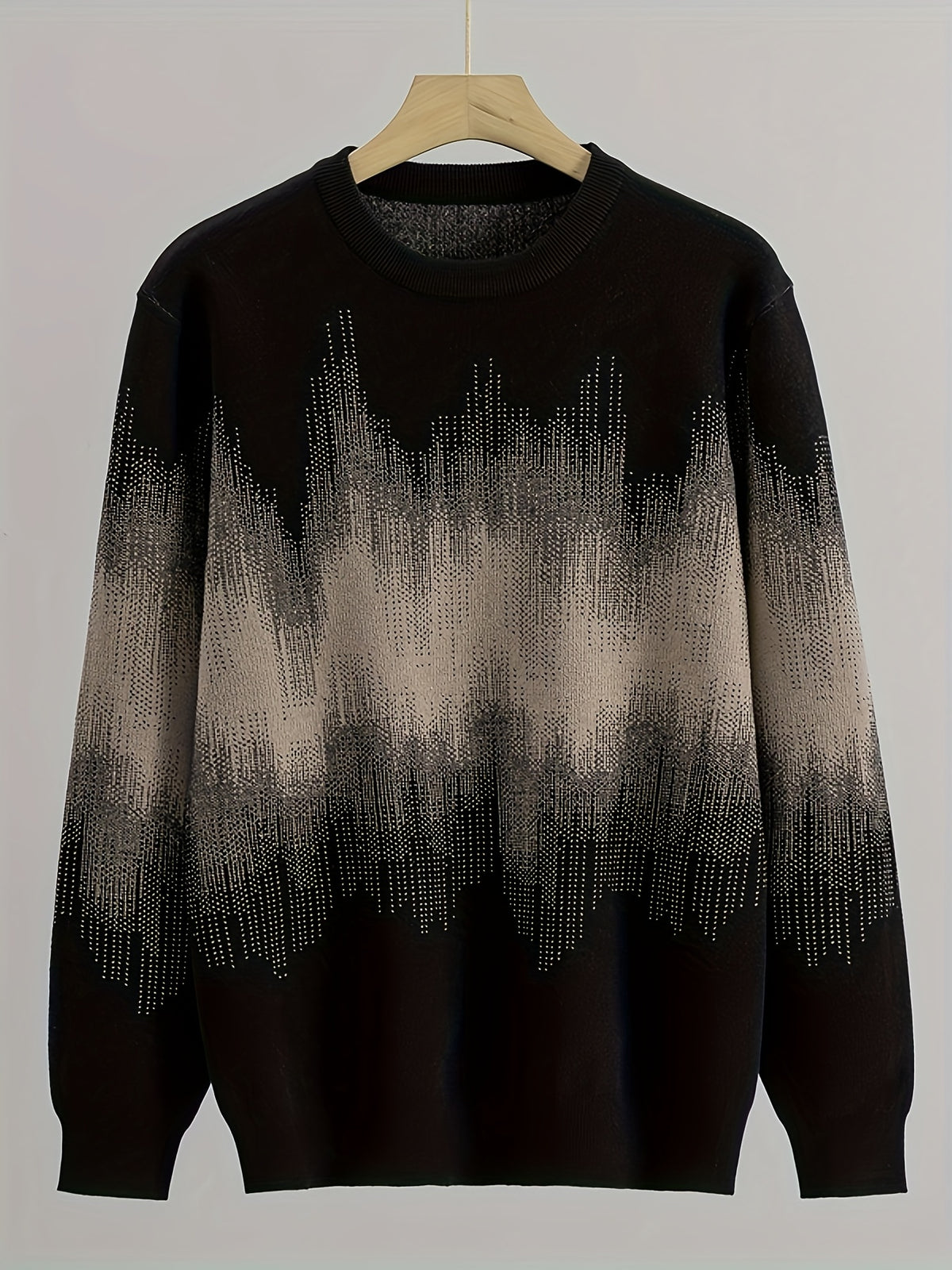 Men's  Gradient Jacquard Sweater, Autumn/Winter Versatile Casual Knit Pullover - Black